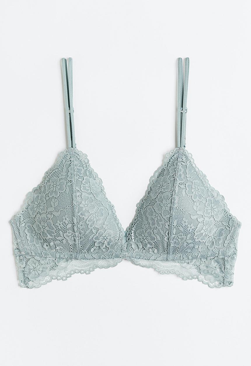 H&M - Padded underwired lace bra - light turquoise