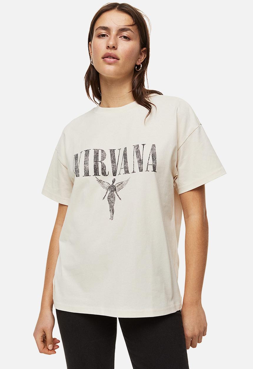 H&M - Oversized printed t-shirt - light beige/nirvana