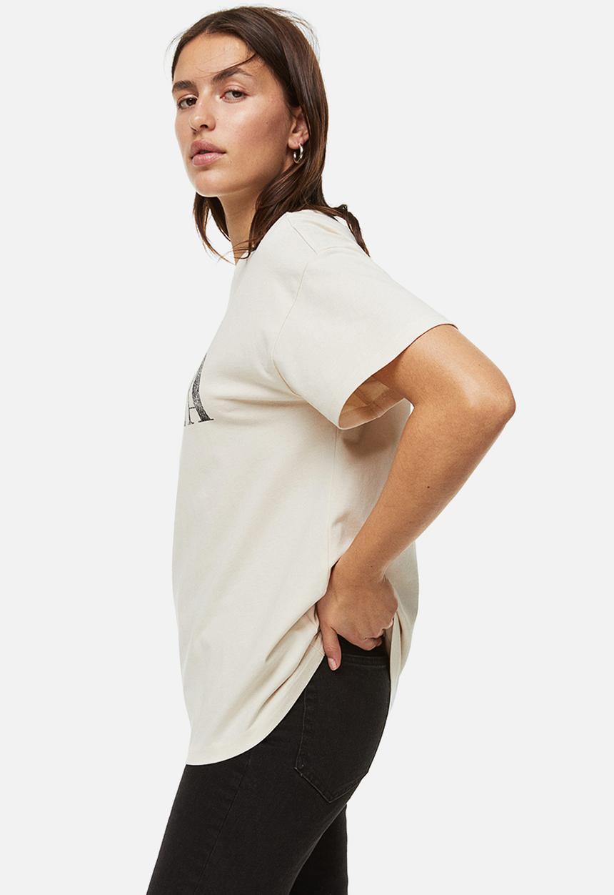 H&M - Oversized printed t-shirt - light beige/nirvana