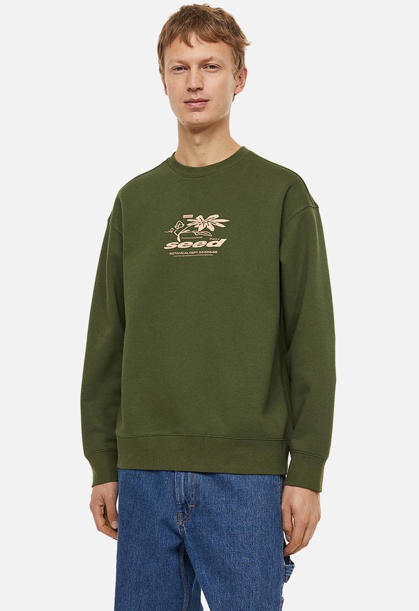 H&M - Relaxed fit printed sweatshirt -  moss green
