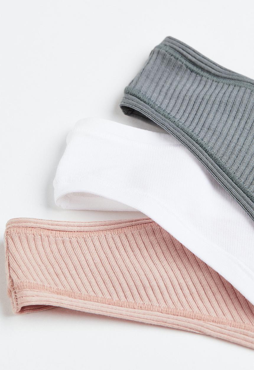 H&M - 3-pack cotton thong briefs - - light pink/white/grey