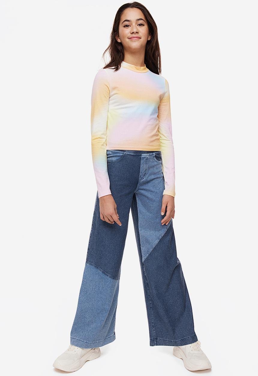H&M - Wide trousers - denim blue/block-coloured