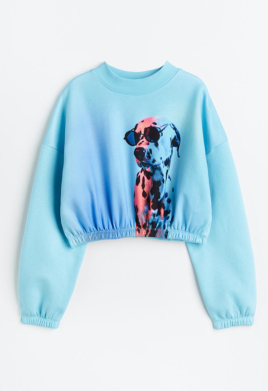 H&M - Boxy sweatshirt - light turquoise/dalmatian