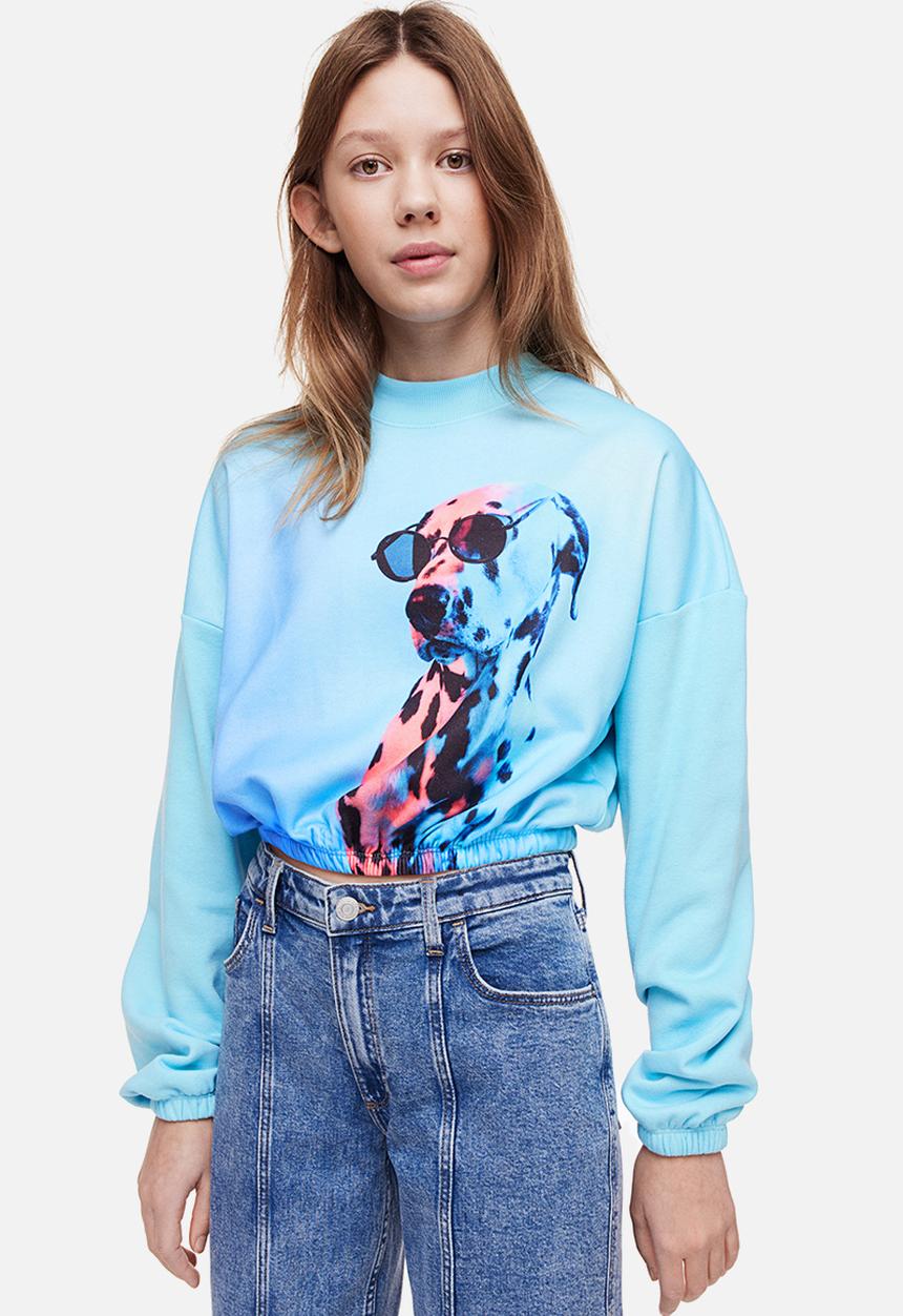 H&M - Boxy sweatshirt - light turquoise/dalmatian