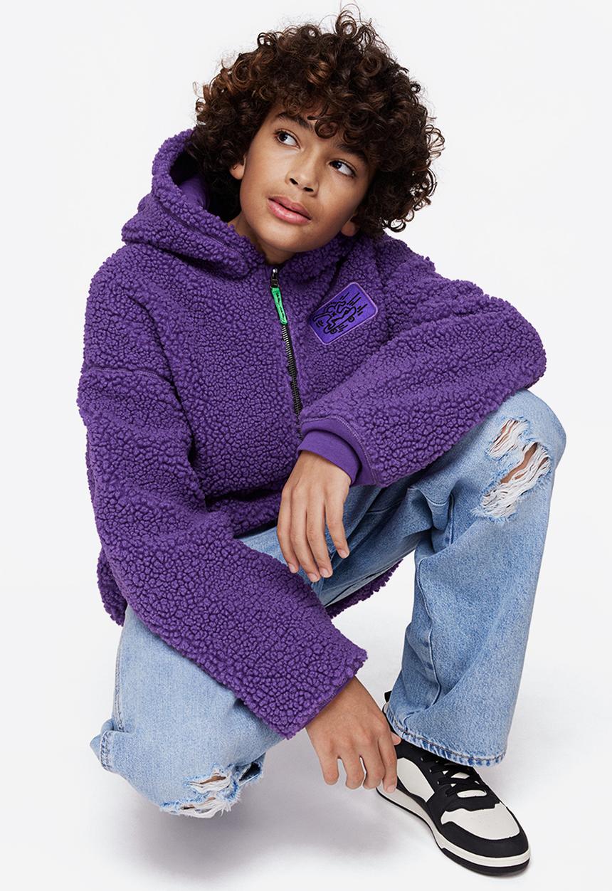 H&M - Keith Haring x H&M: Zip-top teddy hoodie - purple/keith haring