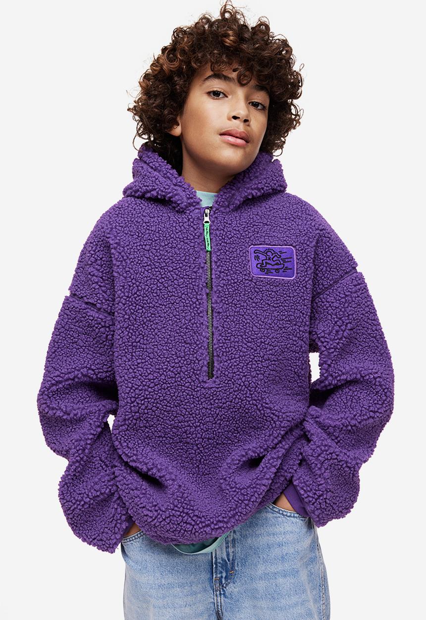 H&M - Keith Haring x H&M: Zip-top teddy hoodie - purple/keith haring