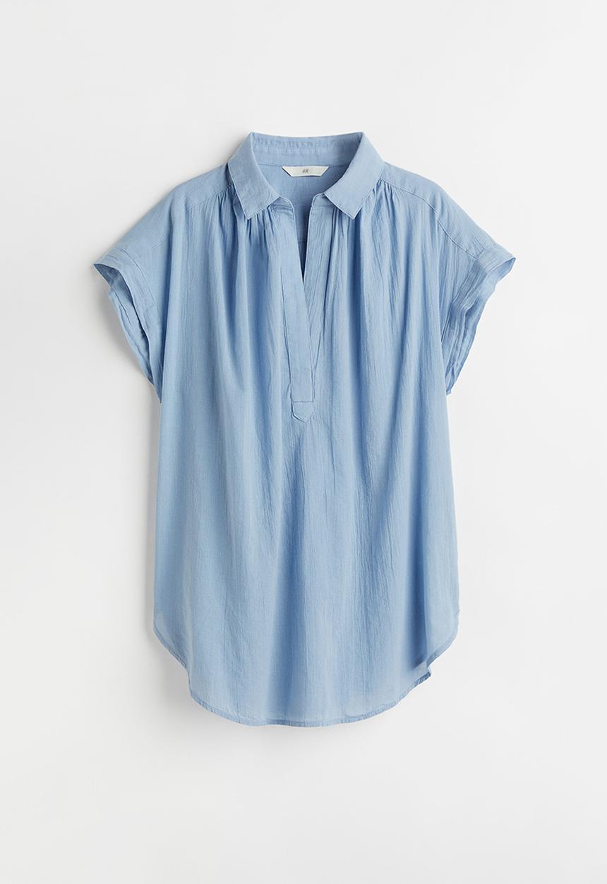 H&M - V-neck cotton blouse - light blue