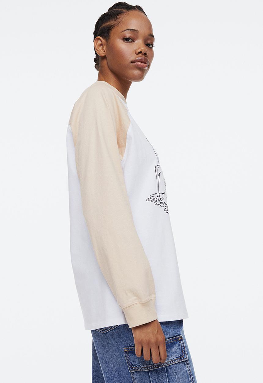 H&M - Long-sleeved printed top - beige/bambi