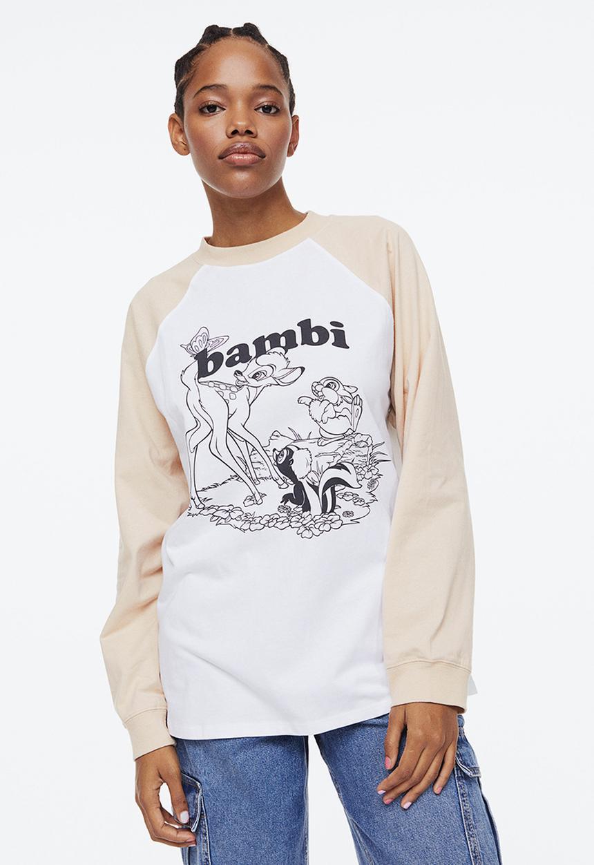 H&M - Long-sleeved printed top - beige/bambi