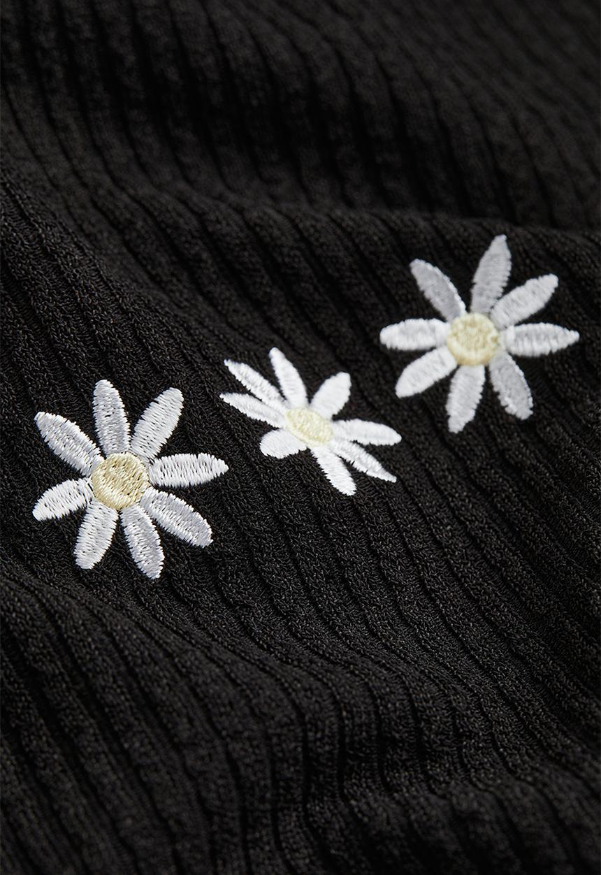 H&M - Embroidered ribbed top - black/flowers