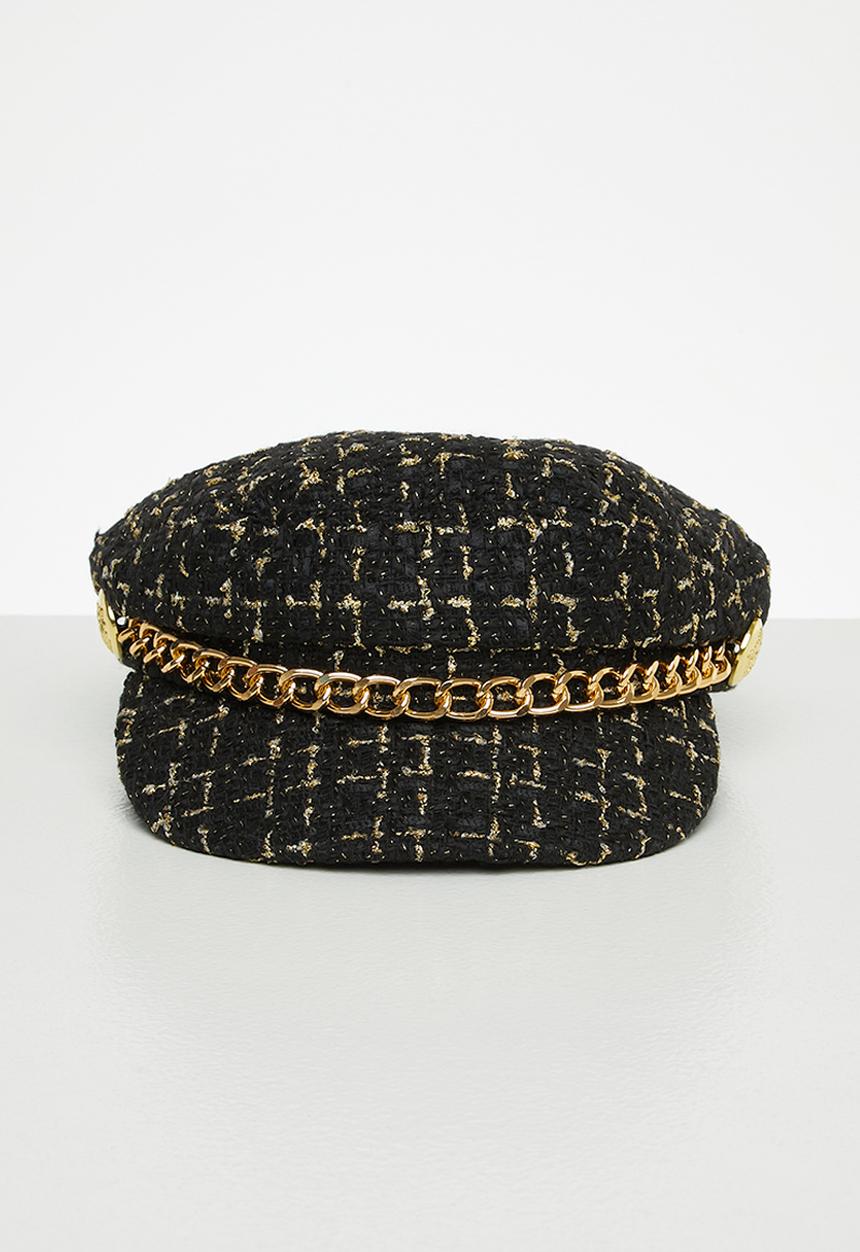 Superbalist - Tweed baker boy hat- black & gold
