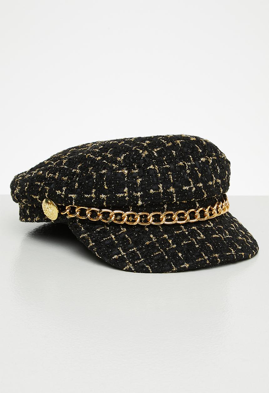 Superbalist - Tweed baker boy hat- black & gold