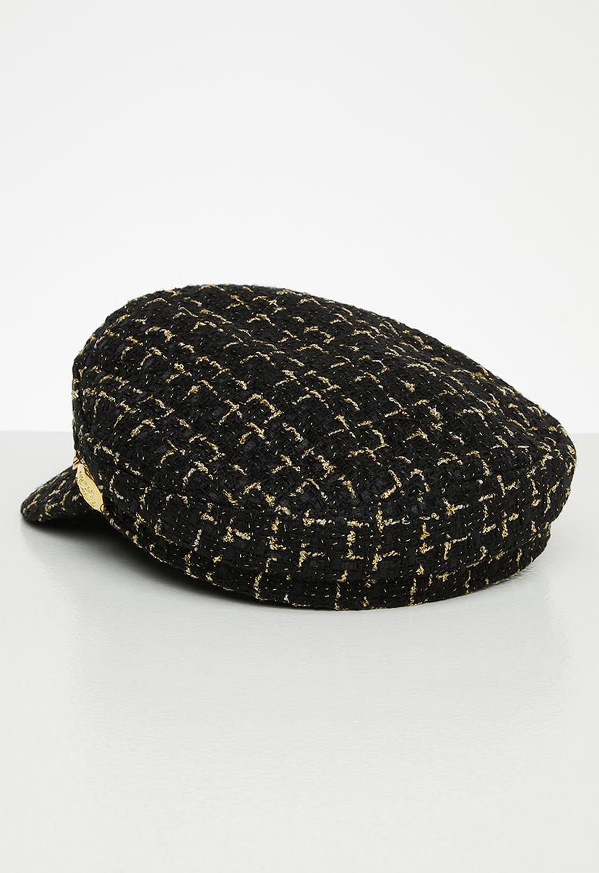 Superbalist - Tweed baker boy hat- black & gold