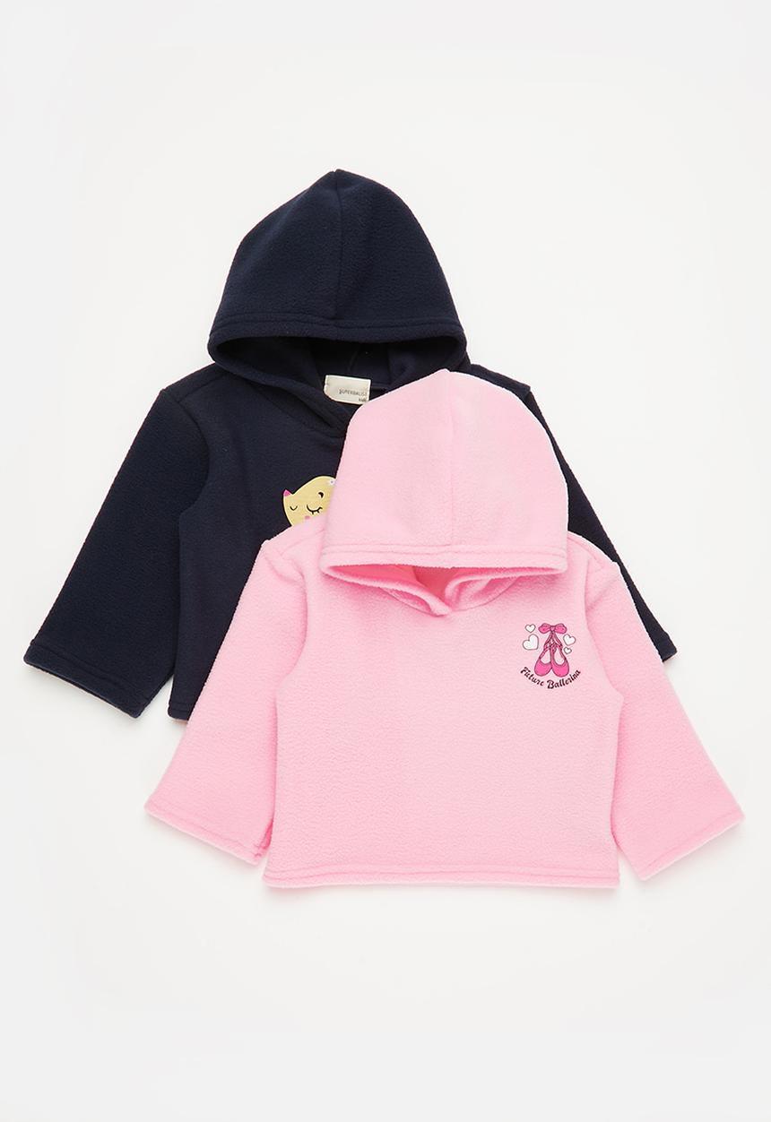 Superbalist - 2 pack polar fleece hoodie - grey & cerise pink