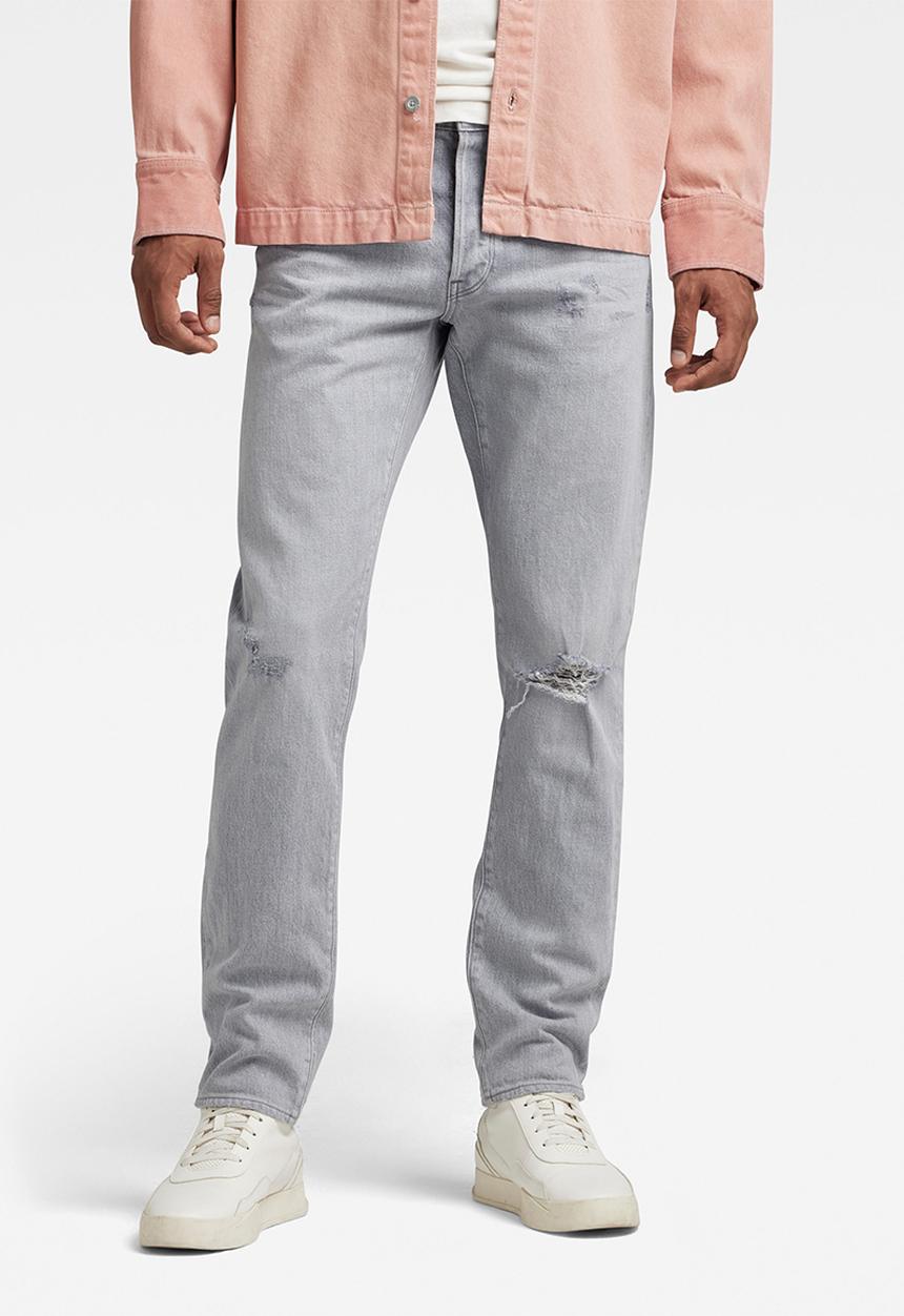G-STAR - 3301 Slim greystone stretch denim - sun faded ripped skyrocket