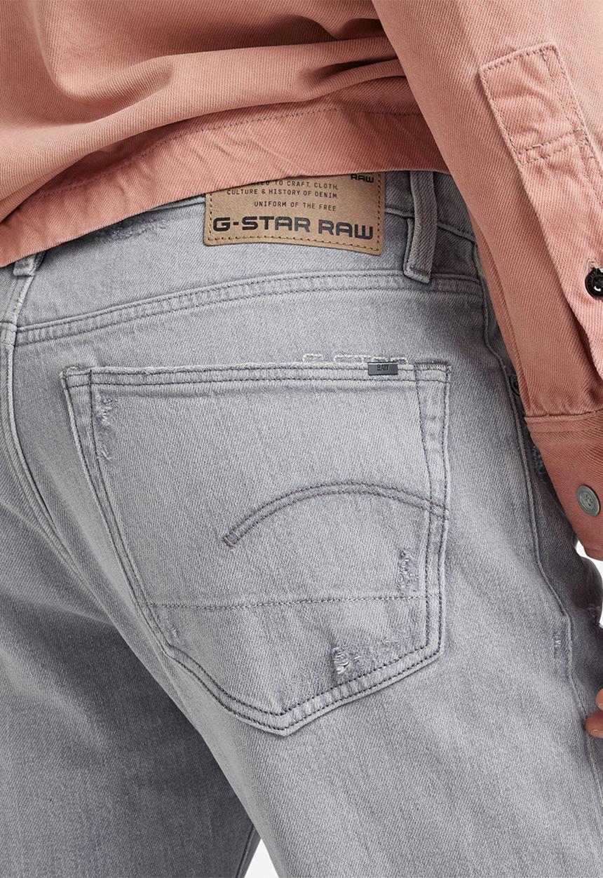 G-STAR - 3301 Slim greystone stretch denim - sun faded ripped skyrocket