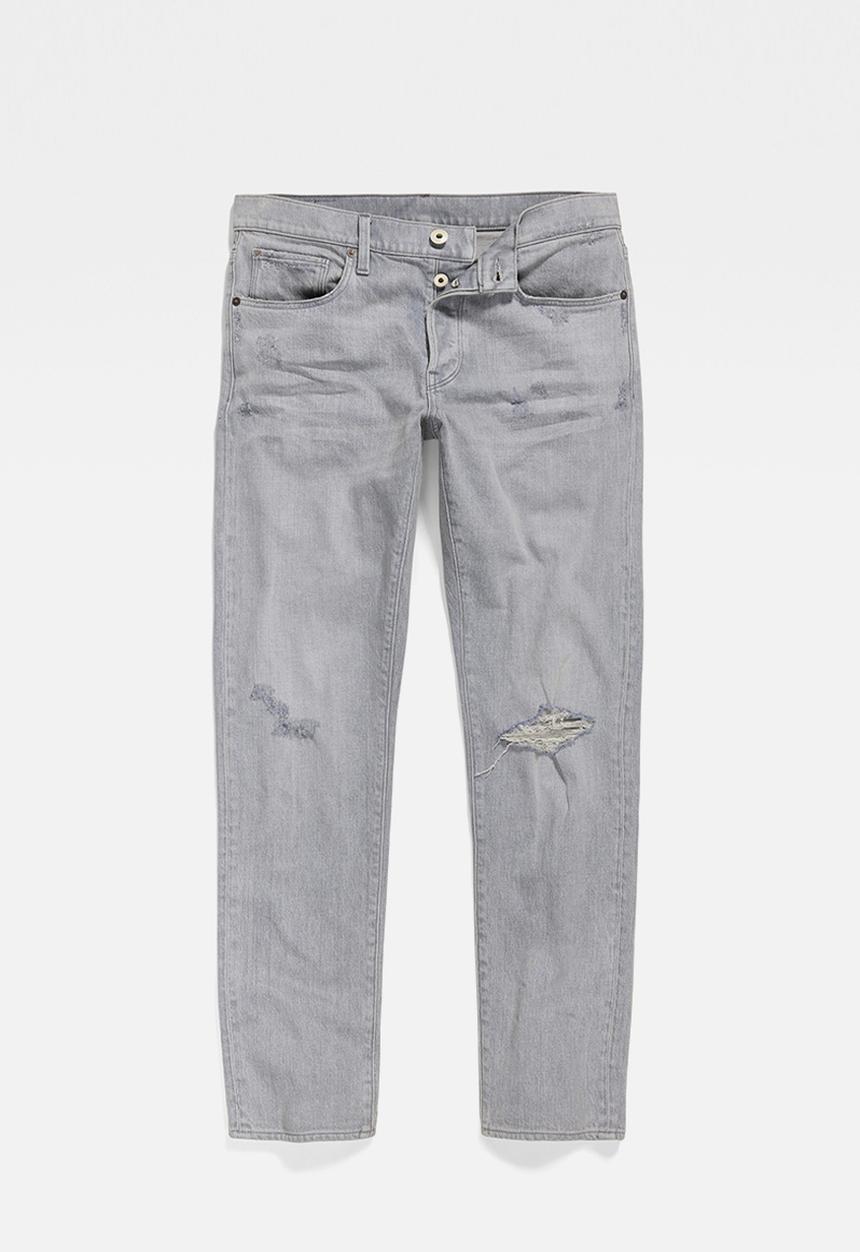 G-STAR - 3301 Slim greystone stretch denim - sun faded ripped skyrocket
