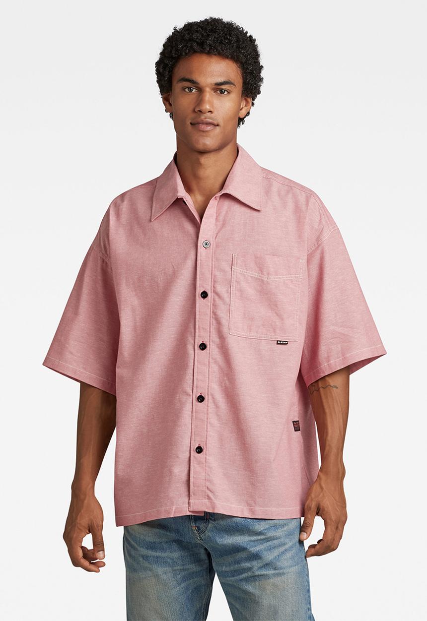 G-STAR - 1 Pocket boxy shirt short sleeve tiki linen - pink ink/milk