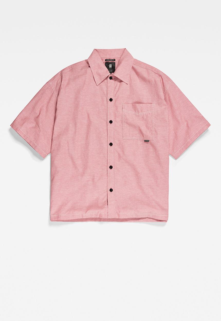 G-STAR - 1 Pocket boxy shirt short sleeve tiki linen - pink ink/milk