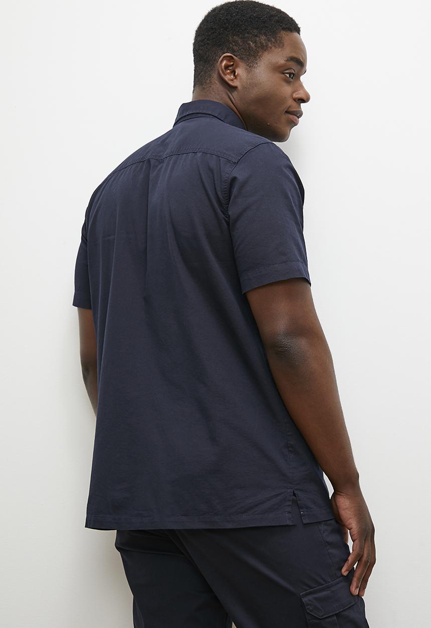 Lark & Crosse - Washed utility short sleeve shirt - navy