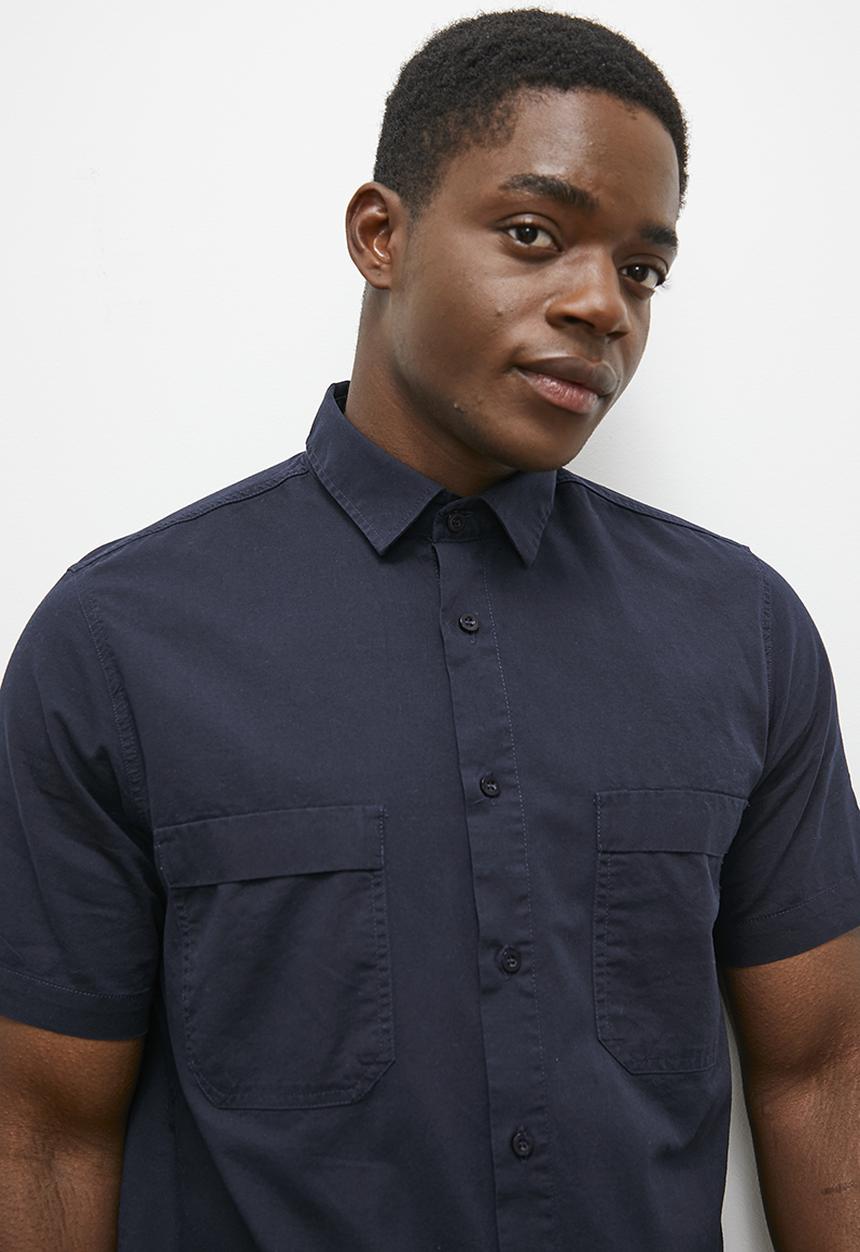 Lark & Crosse - Washed utility short sleeve shirt - navy