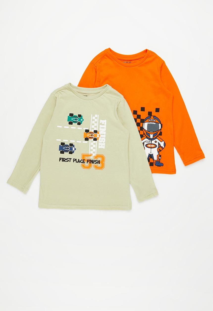 Pop Candy - 2 Pack graphic tee - orange & stone 
