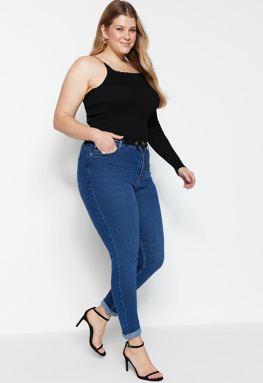 Trendyol - Plus turn up skinny jeans - clear blue