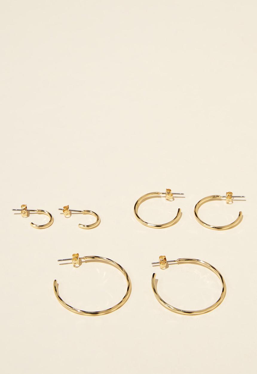 Rubi - 3pk mid earring - gold plated hammered metal