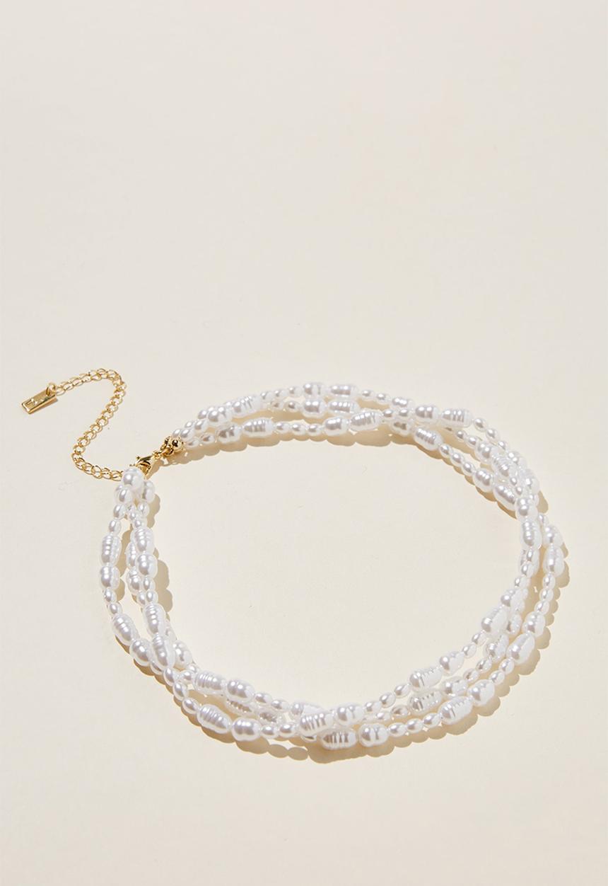 Rubi - Layered choker necklace - gold plated pearl layers 