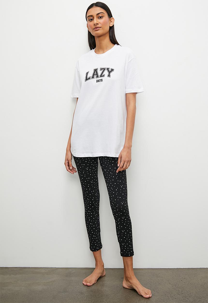 Superbalist - Aop legging & tee set - white/black