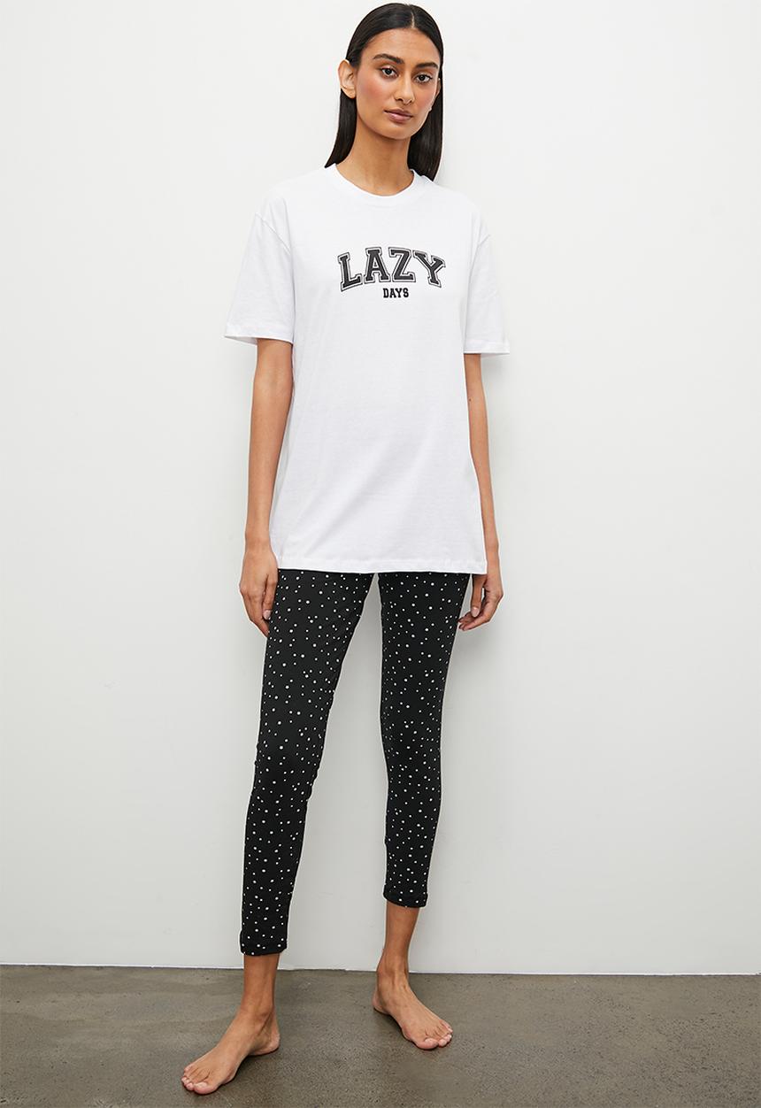 Superbalist - Aop legging & tee set - white/black