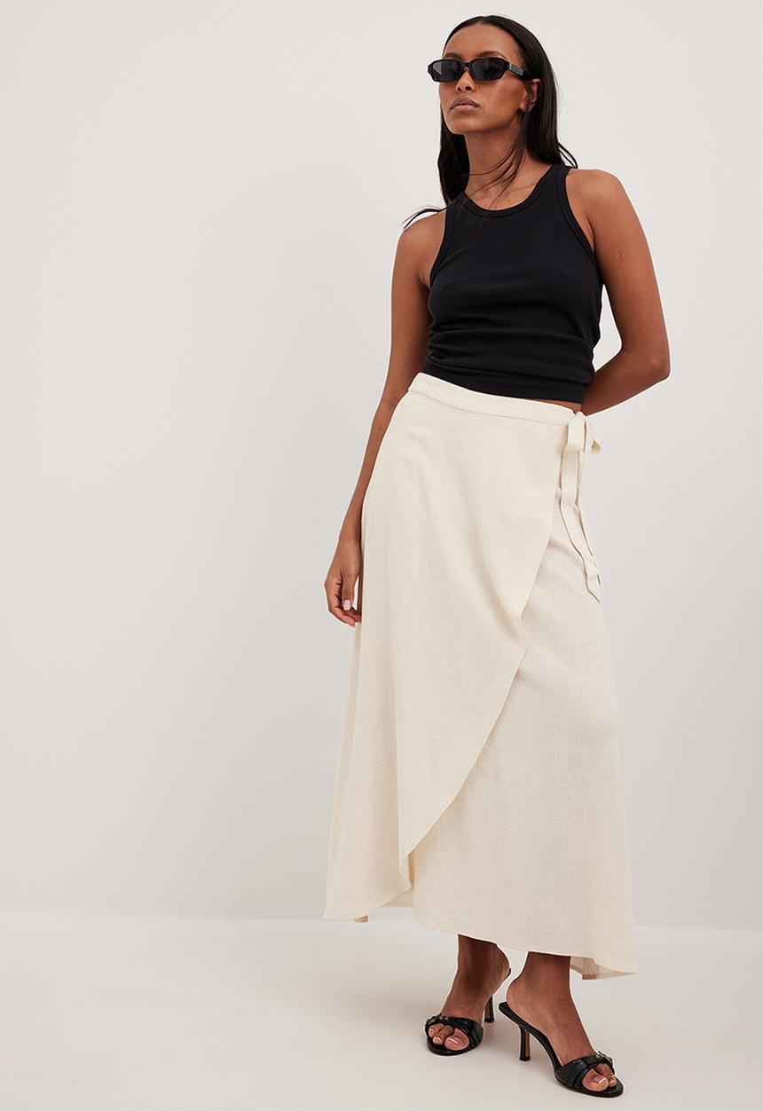 NA-KD - Linen blend midi wrap skirt - beige