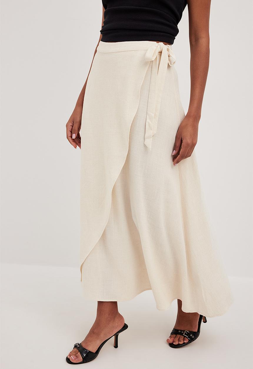 NA-KD - Linen blend midi wrap skirt - beige
