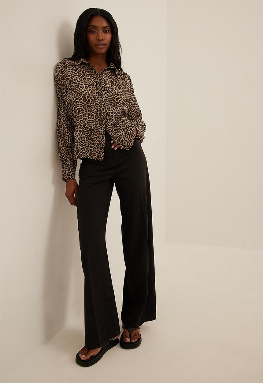 NA-KD - Long sleeve chiffon flowy shirt - leo