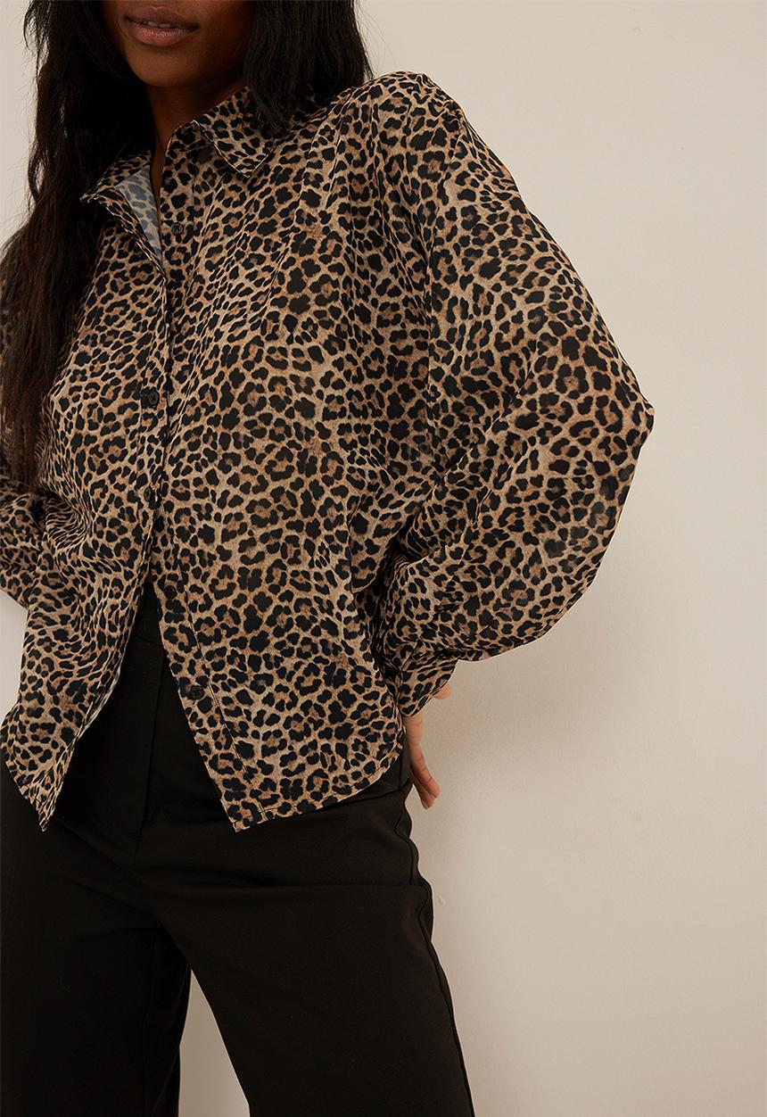 NA-KD - Long sleeve chiffon flowy shirt - leo