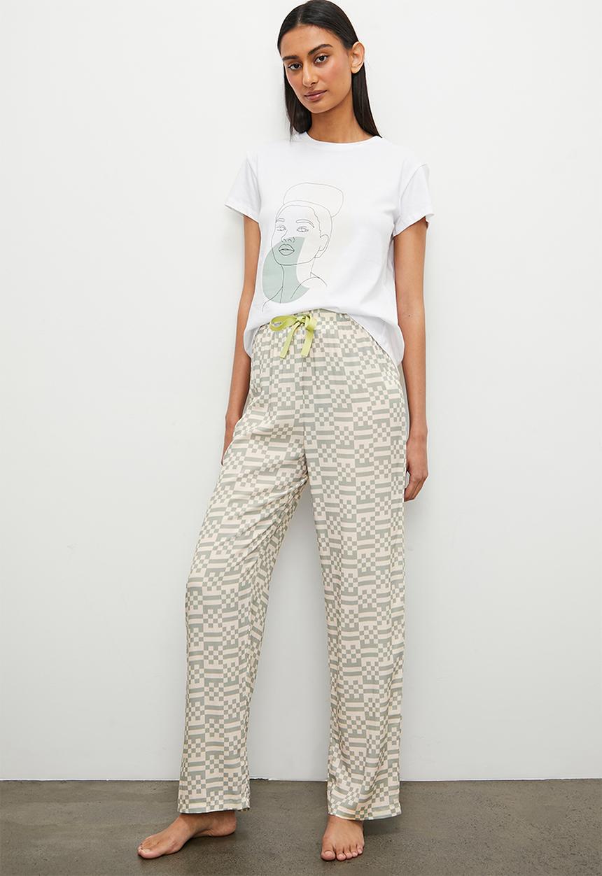 Superbalist - Ss placement print tee & aop woven print - white/sage irregular checkerboard
