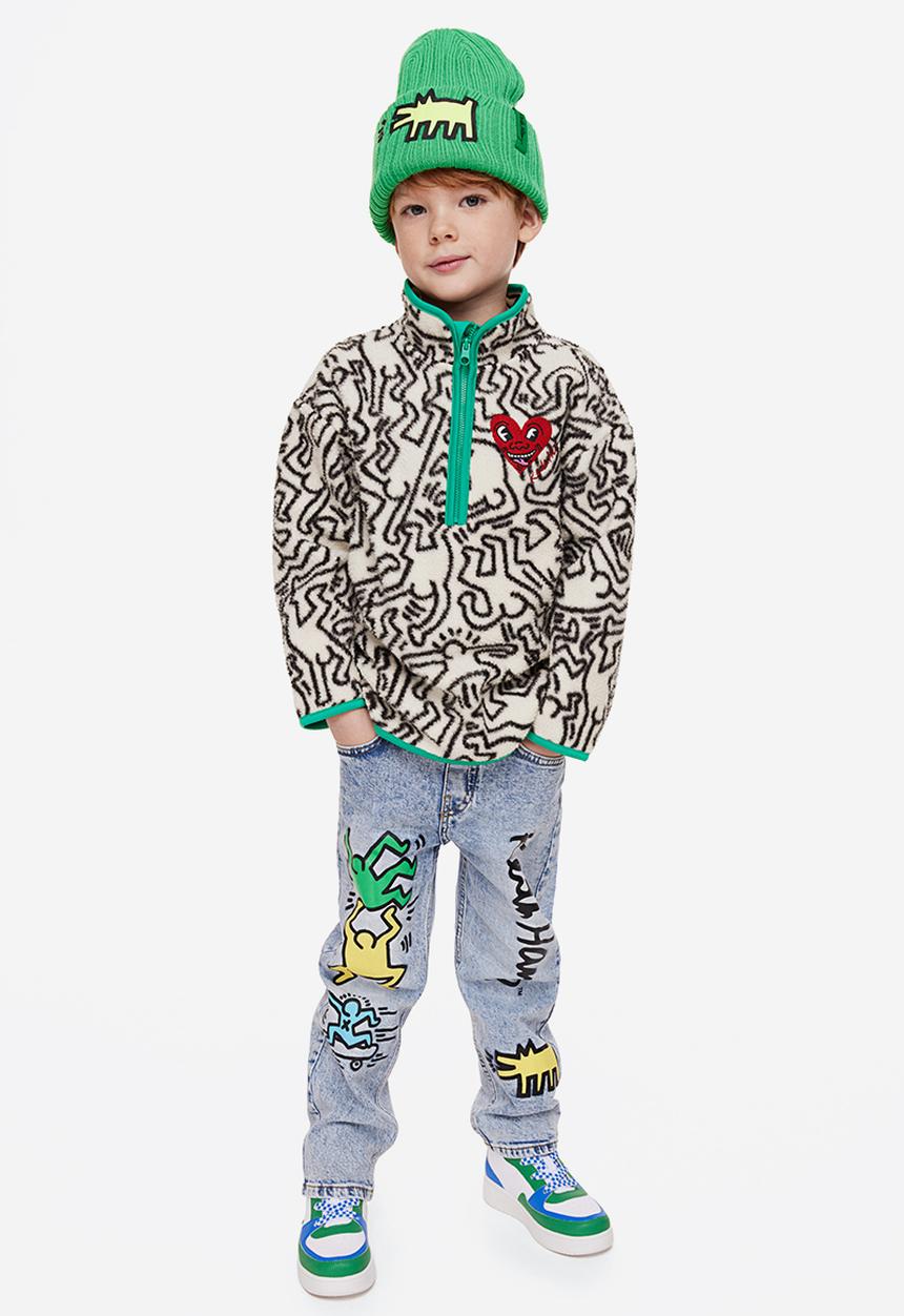 H&M - Keith Haring x H&M: Embroidered teddy zip-top sweatshirt - cream