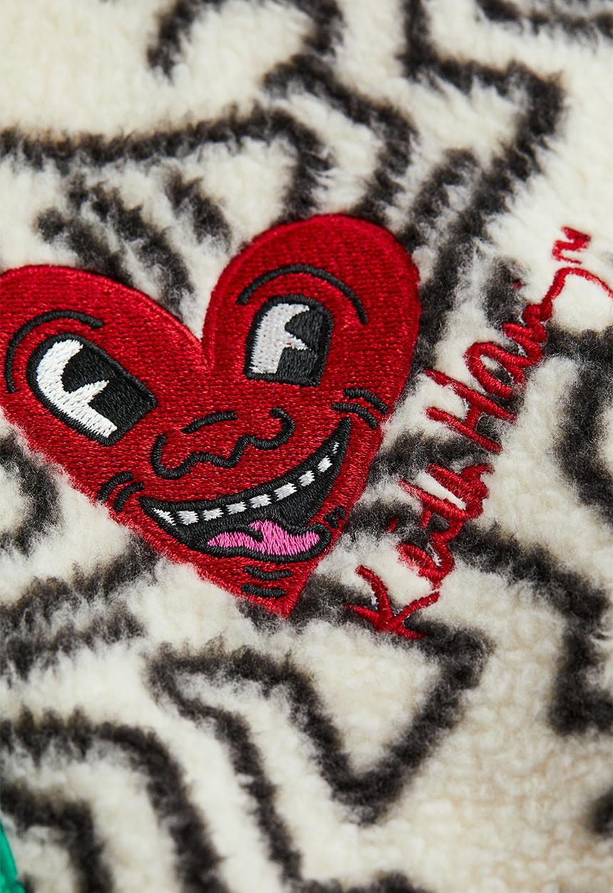 H&M - Keith Haring x H&M: Embroidered teddy zip-top sweatshirt - cream