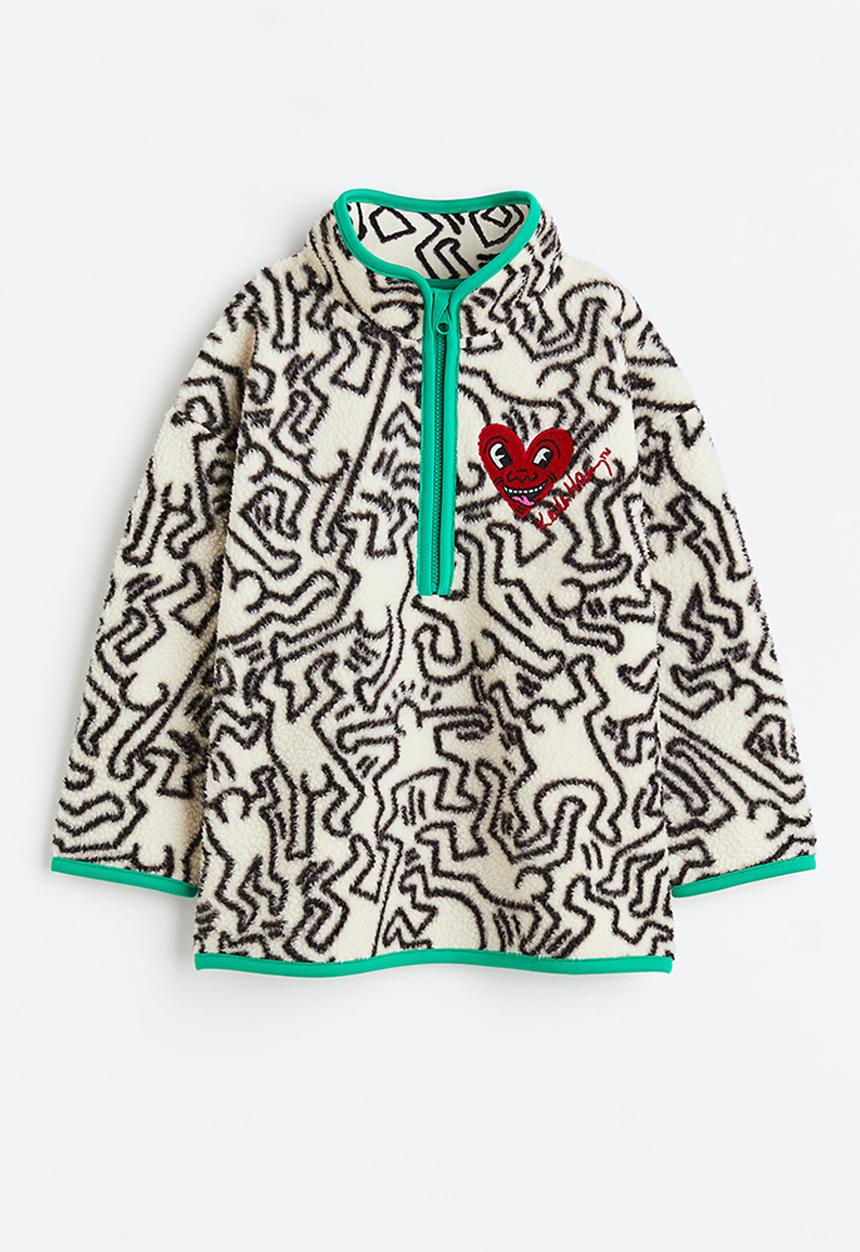 H&M - Keith Haring x H&M: Embroidered teddy zip-top sweatshirt - cream