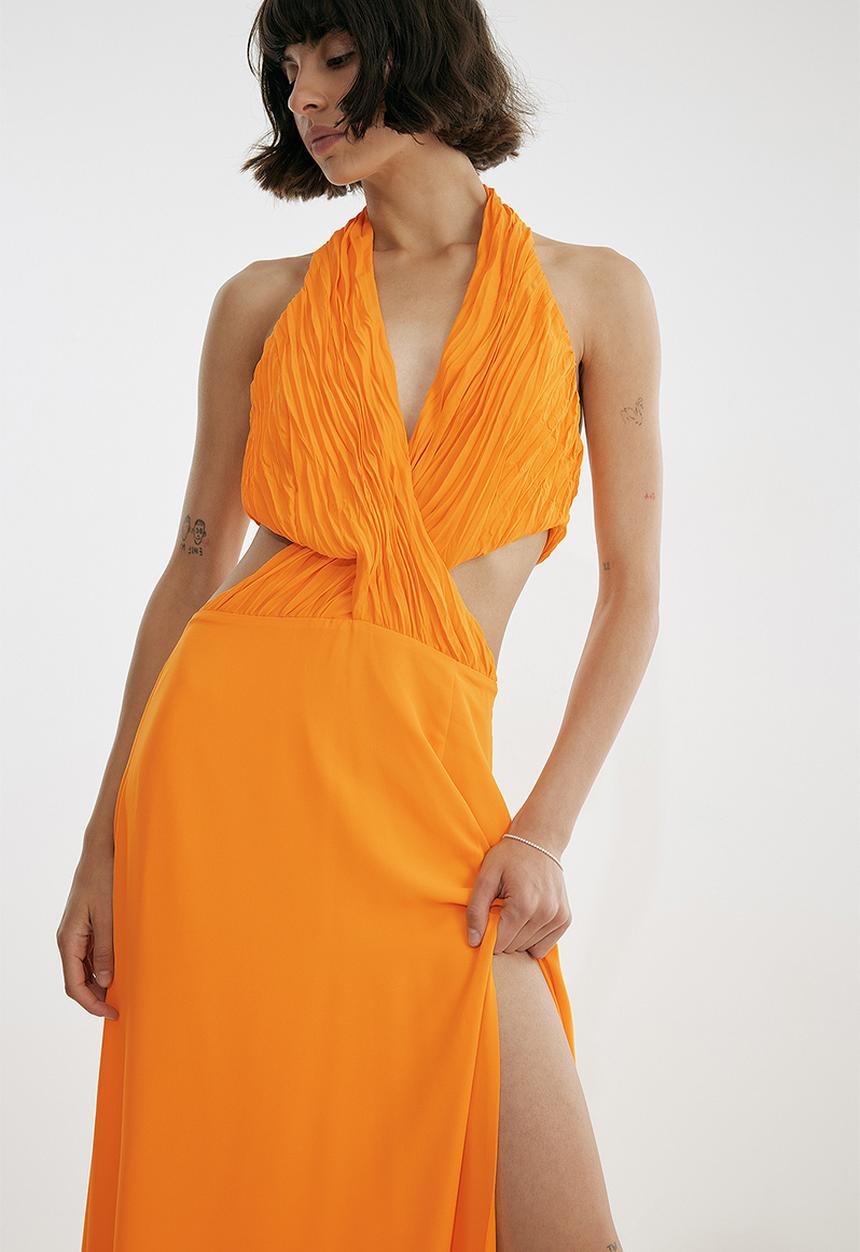 NA-KD - Flowy maxi halter neck dress - warm orange