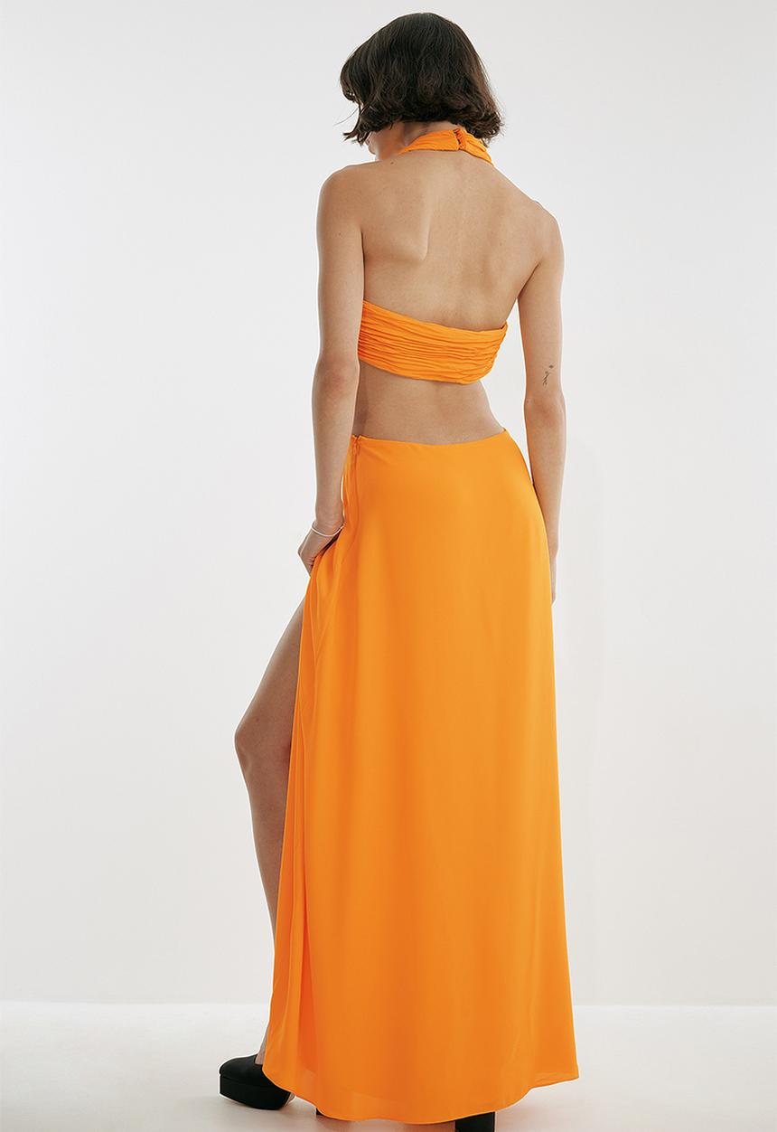 NA-KD - Flowy maxi halter neck dress - warm orange