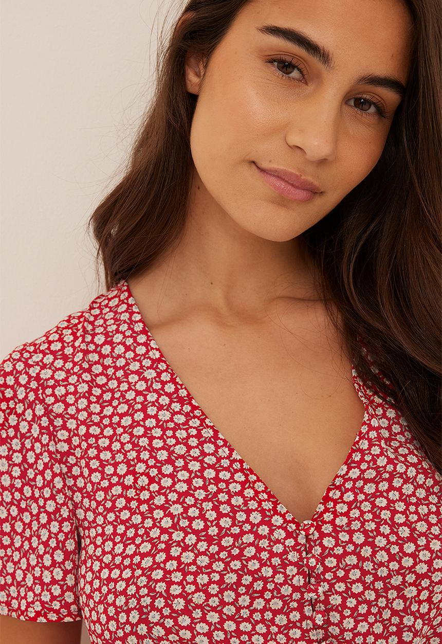 NA-KD - Mini printed buttoned dress - red