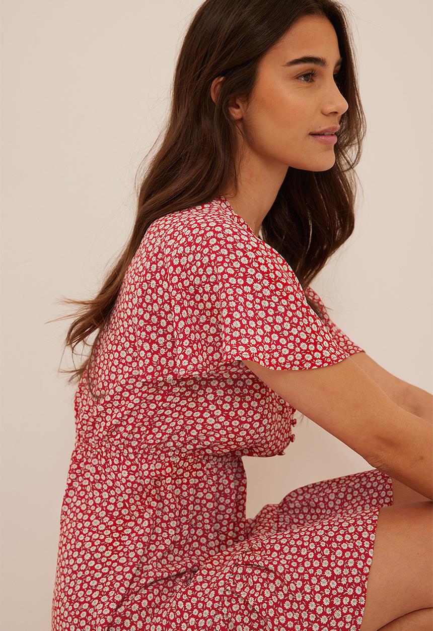 NA-KD - Mini printed buttoned dress - red