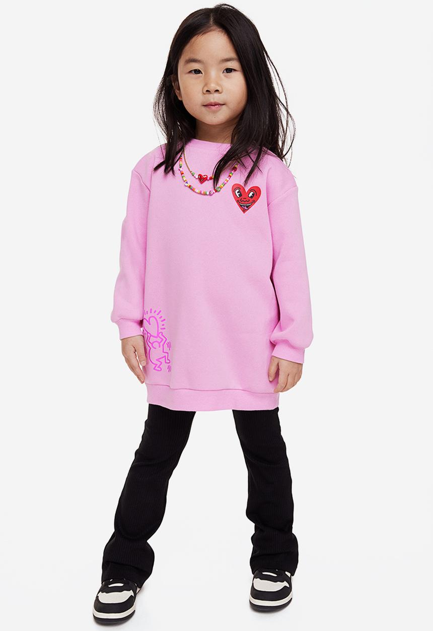 H&M - Keith Haring x H&M: Printed sweatshirt dress - pink/keith haring