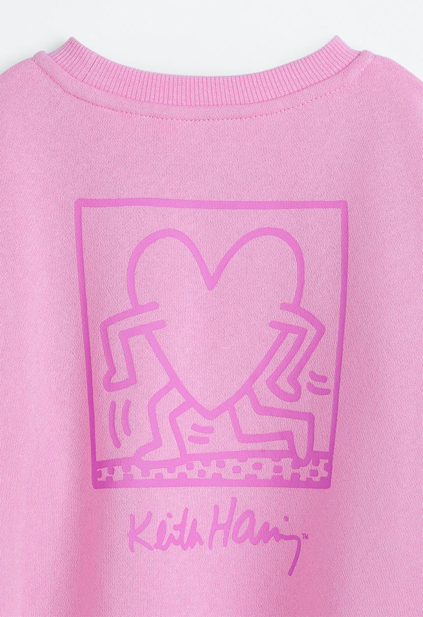 H&M - Keith Haring x H&M: Printed sweatshirt dress - pink/keith haring