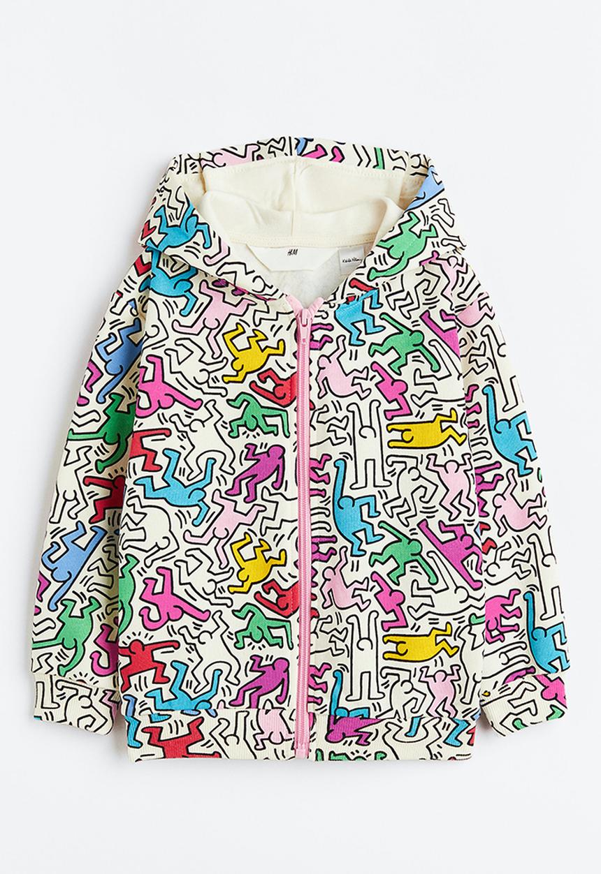 H&M - Keith Haring x H&M: Patterned zip-through hoodie - white/keith haring