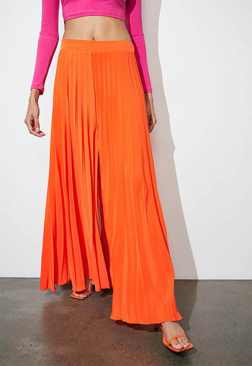 VELVET - Pleated palazzo pant - red orange