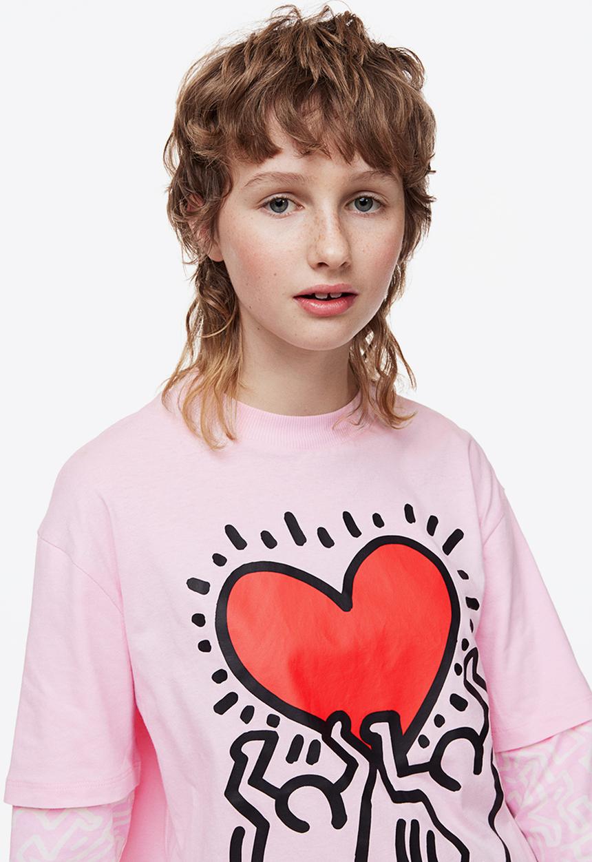 H&M - Keith Haring x H&M: Oversized long-sleeved t-shirt - light pink