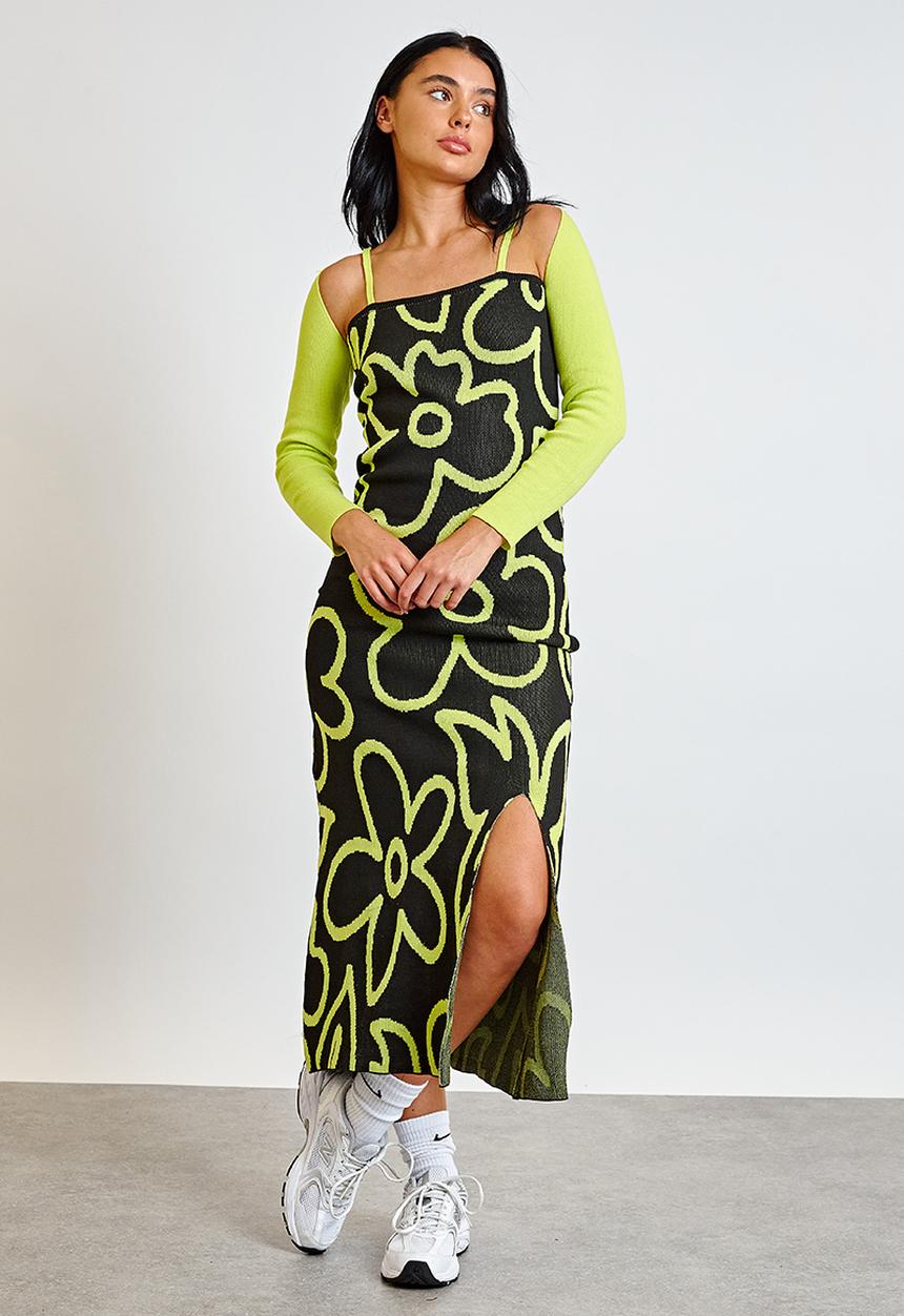 Daisy Street - Floral knitted midi dress - green/black