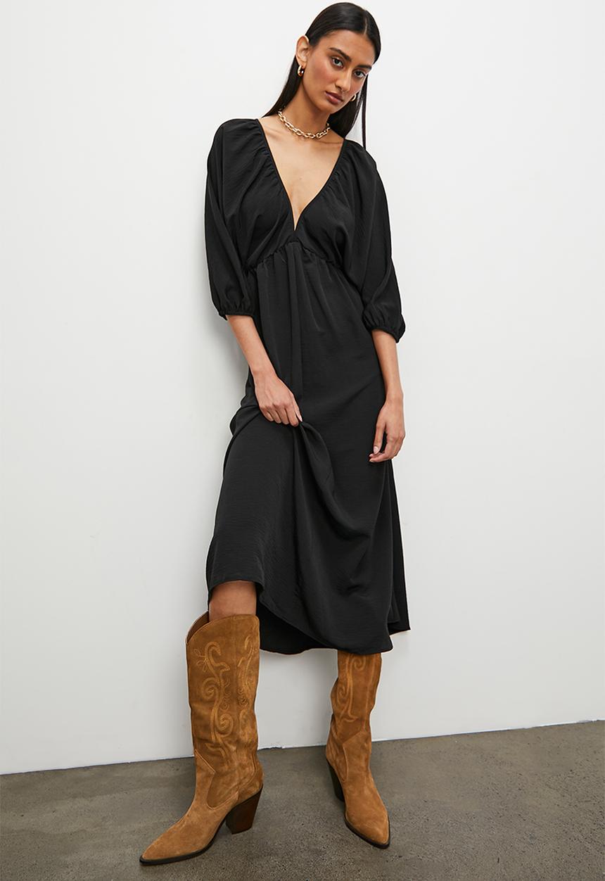 Superbalist - Volume sleeve empire midi dress - black